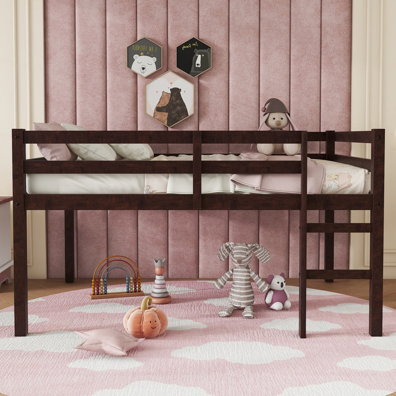 Full Rubber Wood Loft Bed with Ladder, Espresso