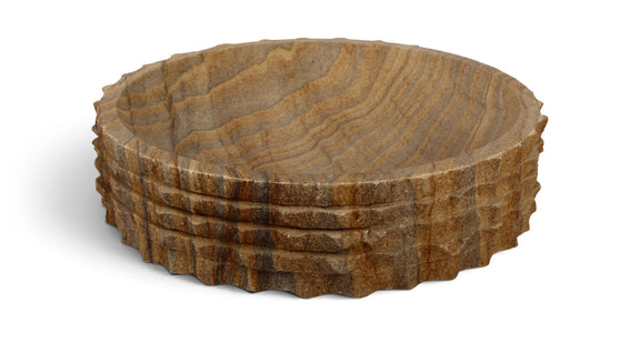 Caesar genuine marble bowl in brown with swirling striations and layered rim