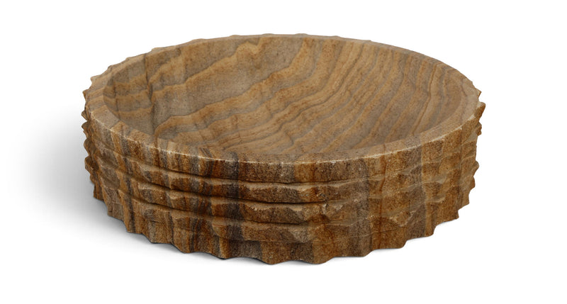 Caesar genuine marble bowl in brown with swirling striations and layered rim