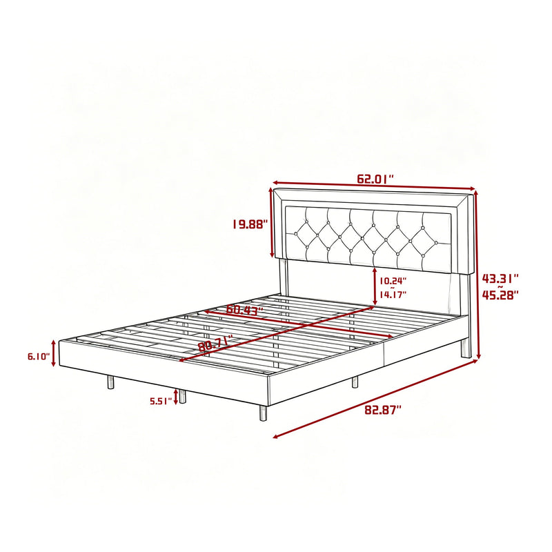 Platform Bed Frame With Adjustable Upholstered Headboard, RGB LED Lights, No Box Spring Needed
