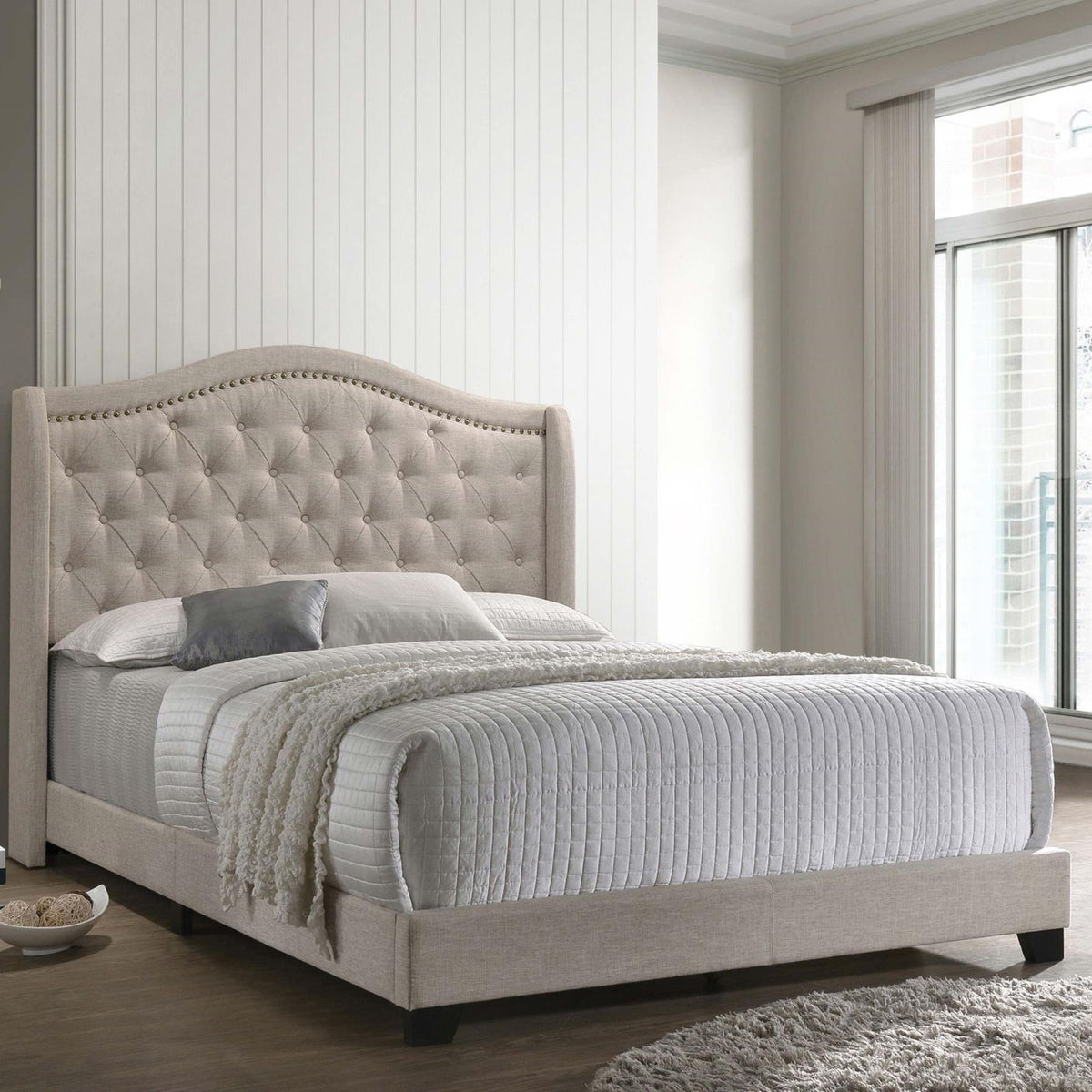Sonoma Upholstered Eastern King Wingback Bed Beige