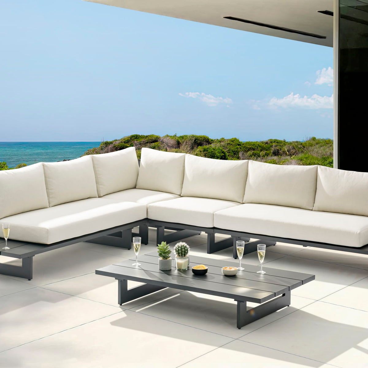 Maldives - 4 Piece Water Resistant Outdoor Patio Modular Sectional With Gray Base