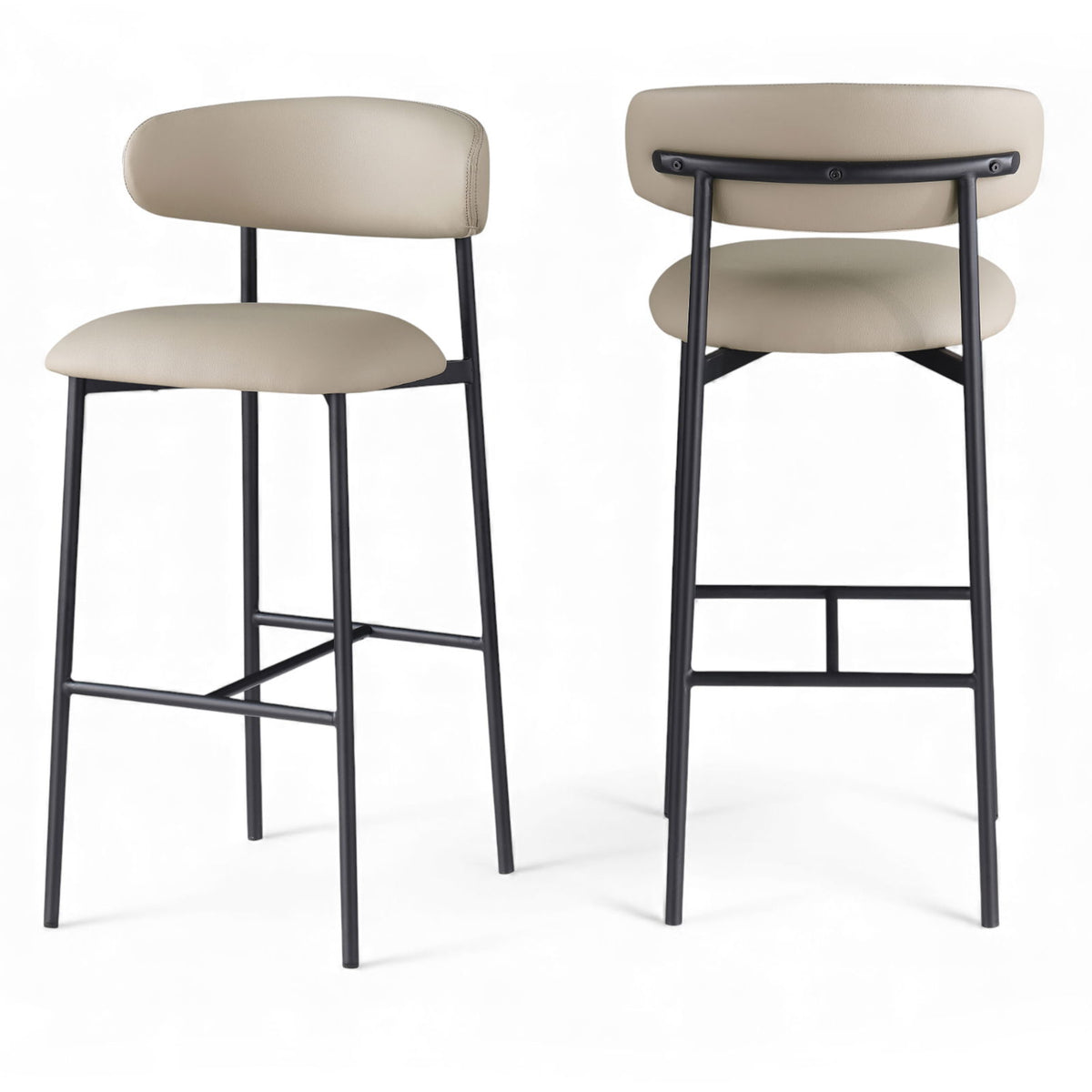 Lupita - Vegan Leather Upholstered Bar Stool (Set of 2) - Taupe / Matte Black