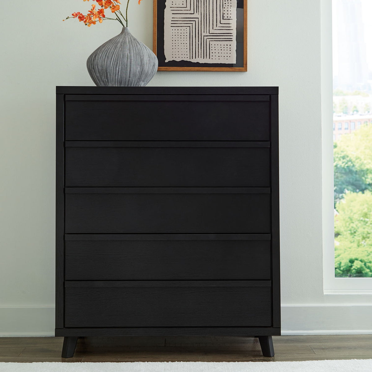 Danziar - Five Drawer Wide Chest - Black