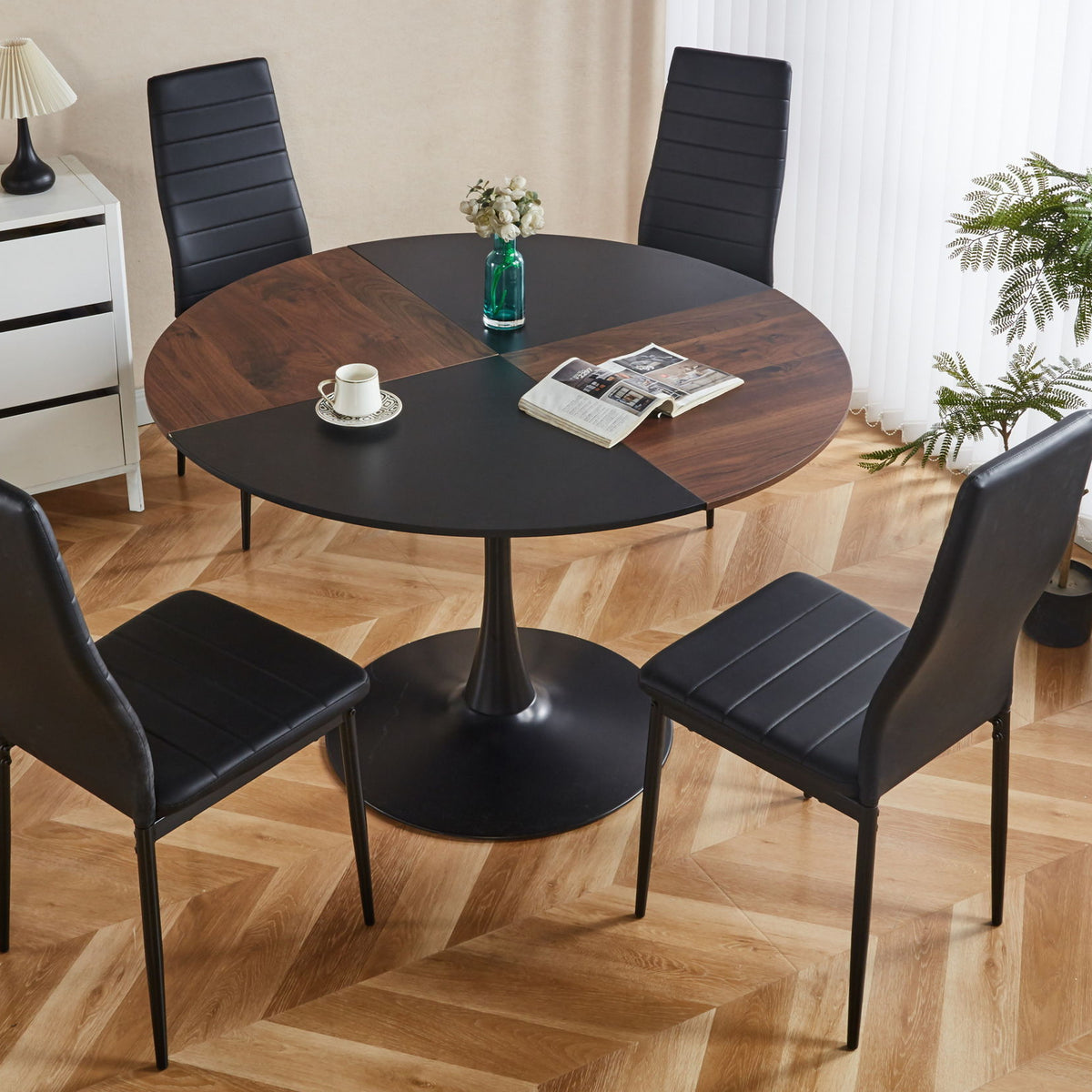 Tulip Round Dining Table, Office Table, Coffee Table - Brown