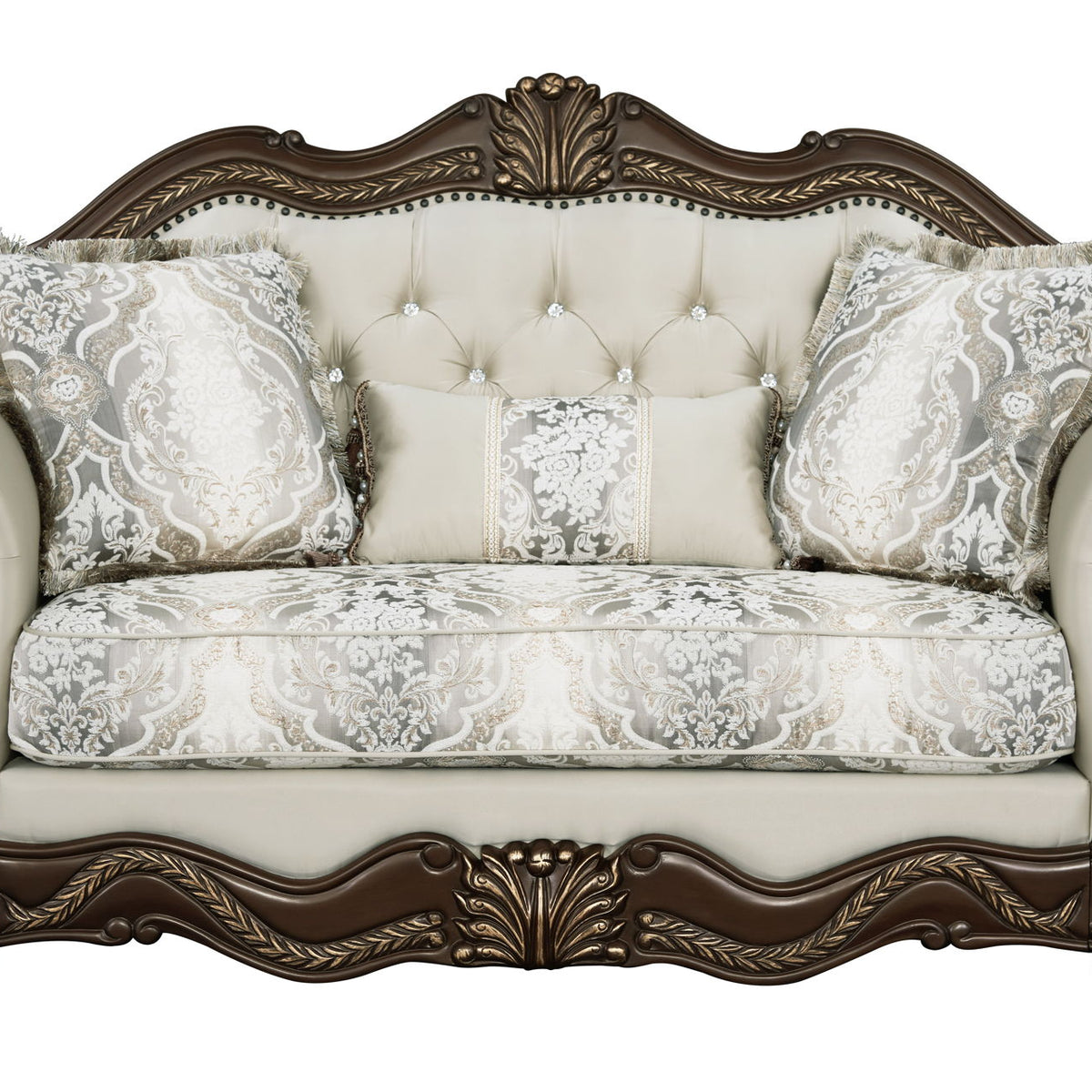 Pierce - Loveseat With 3 Pillows - Beige / Cherry