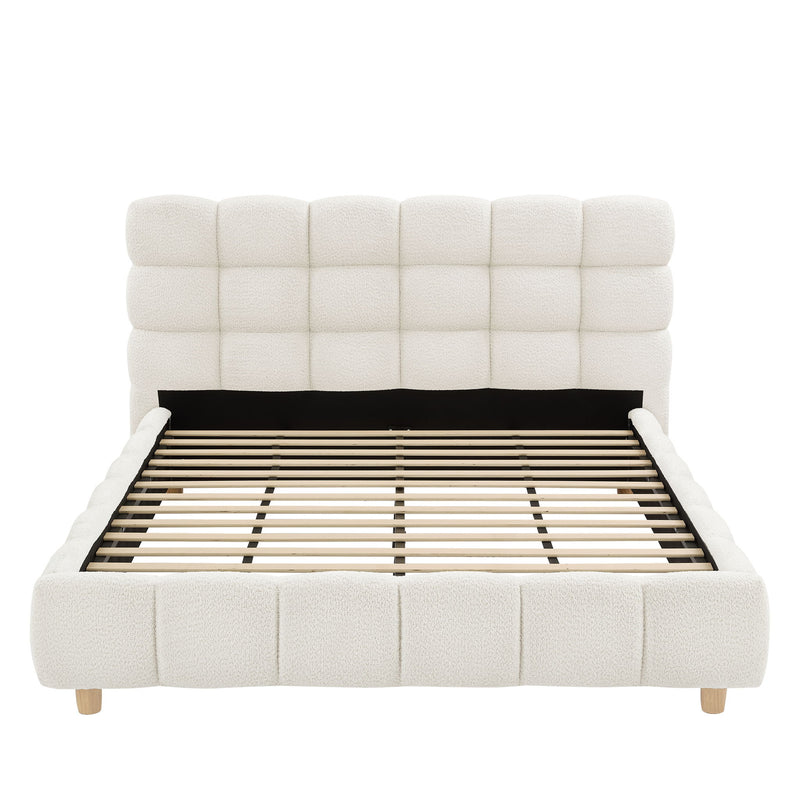 Pula - Queen Platform Bed With Upholstered Headboard, Slat Support, No Box Spring Needed - Ivory
