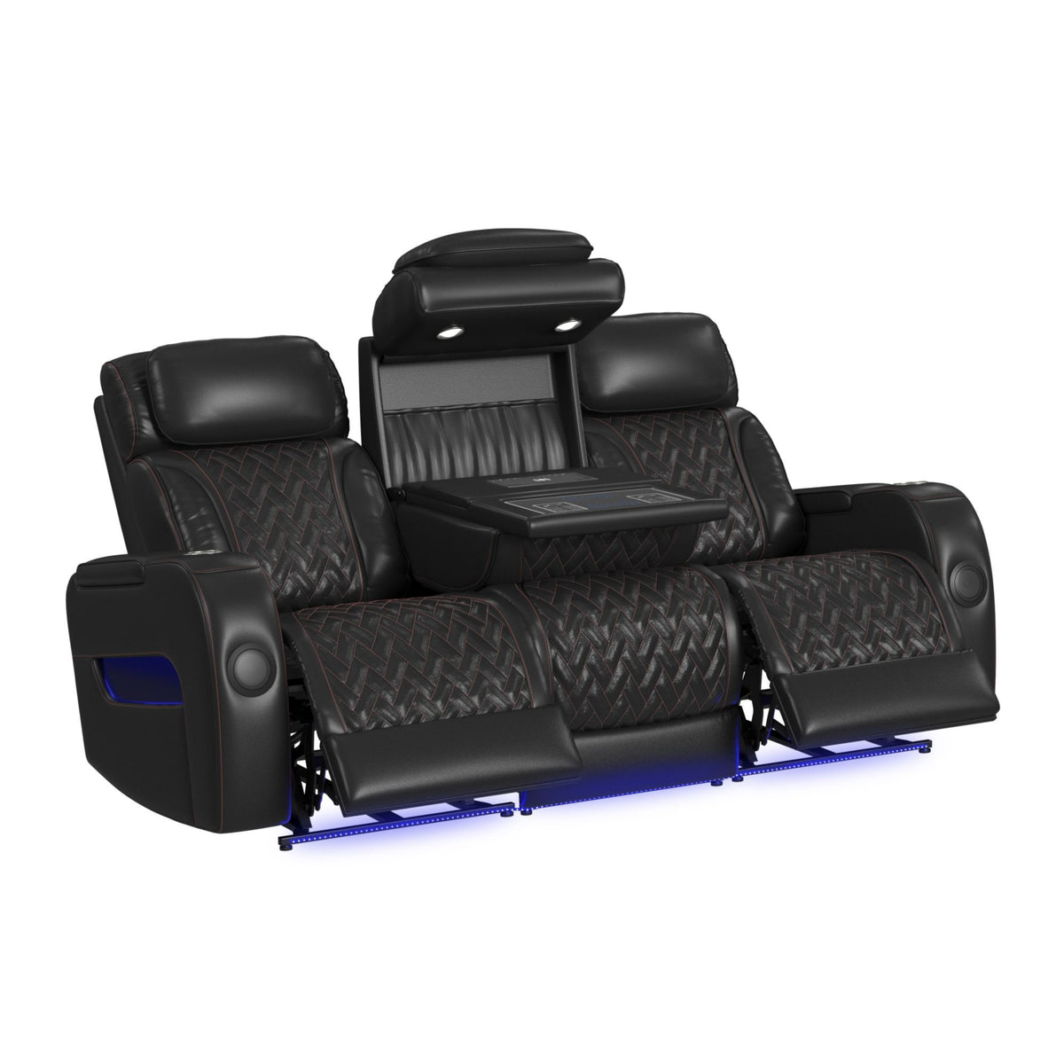 Prime Time - P3 2 Piece Living Room Set (Sofa & Loveseat) - Jett Black With Red Stitching