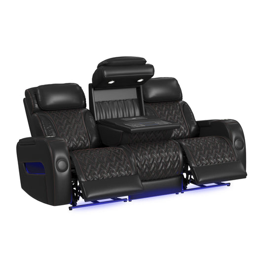 Prime Time - P3 2 Piece Living Room Set (Sofa & Loveseat) - Jett Black With Red Stitching