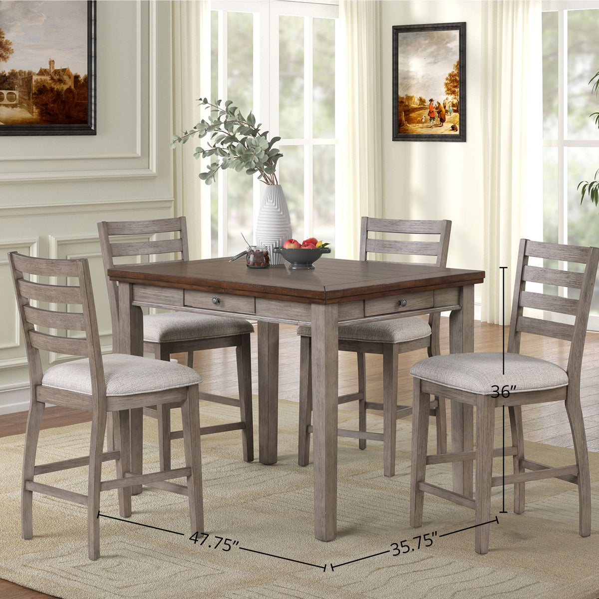Counter Height Two Tone 4 Drawer Dining Table - Gray
