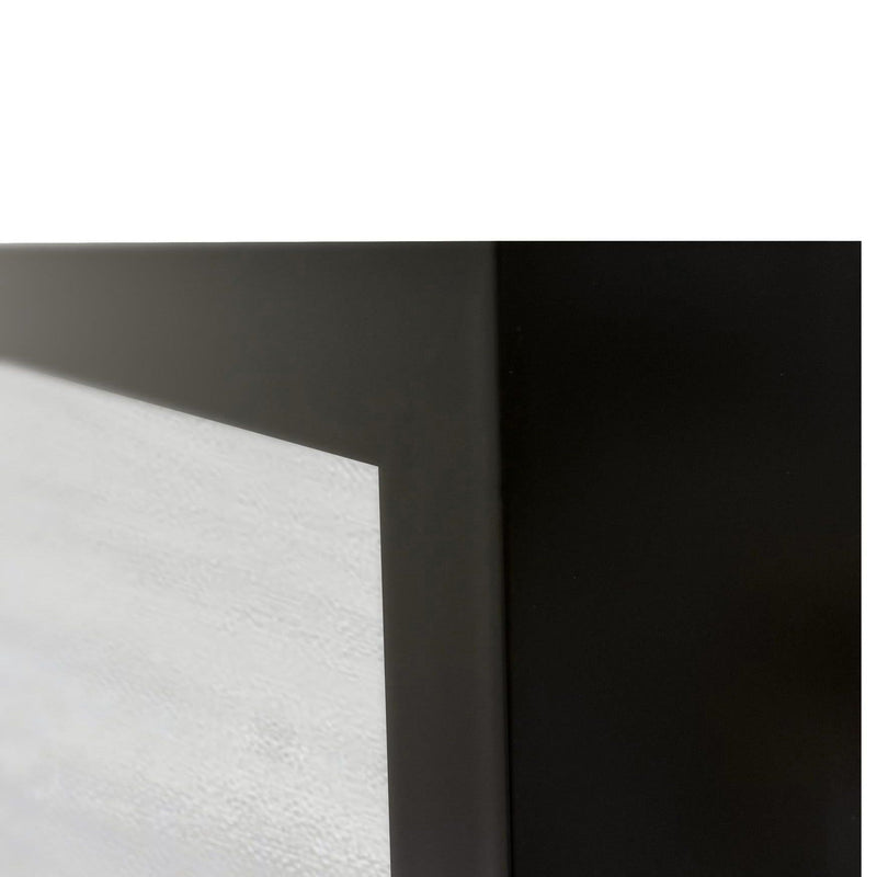 Framed painting corner with black border and light textured canvas surface