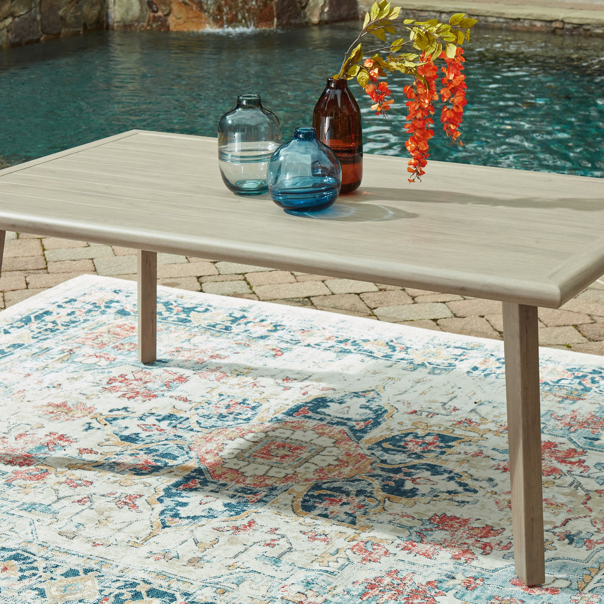 Cliff Trails - Beige - Rectangle Dining Table With Umbrella Option