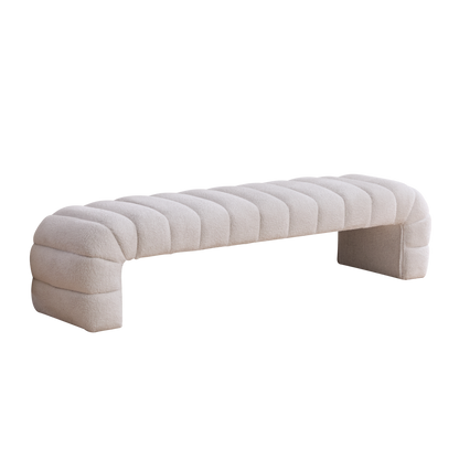 Modern Upholstered Armless Bed Bench, Channel Tufted Couch Daybed Chaise, Ivory Chenille, 69.7' Wide, Glam