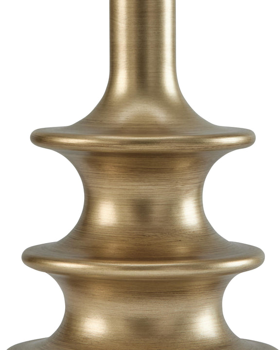 Antique gold lamp base with stacked fluted columns and smooth brushed finish