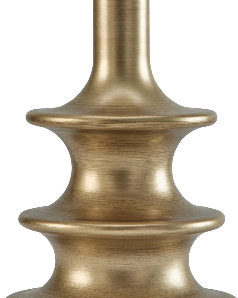Antique gold lamp base with stacked fluted columns and smooth brushed finish
