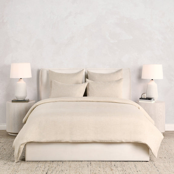 Jayson linen cashmere 3-piece duvet set, natural beige solid duvet with matching shams