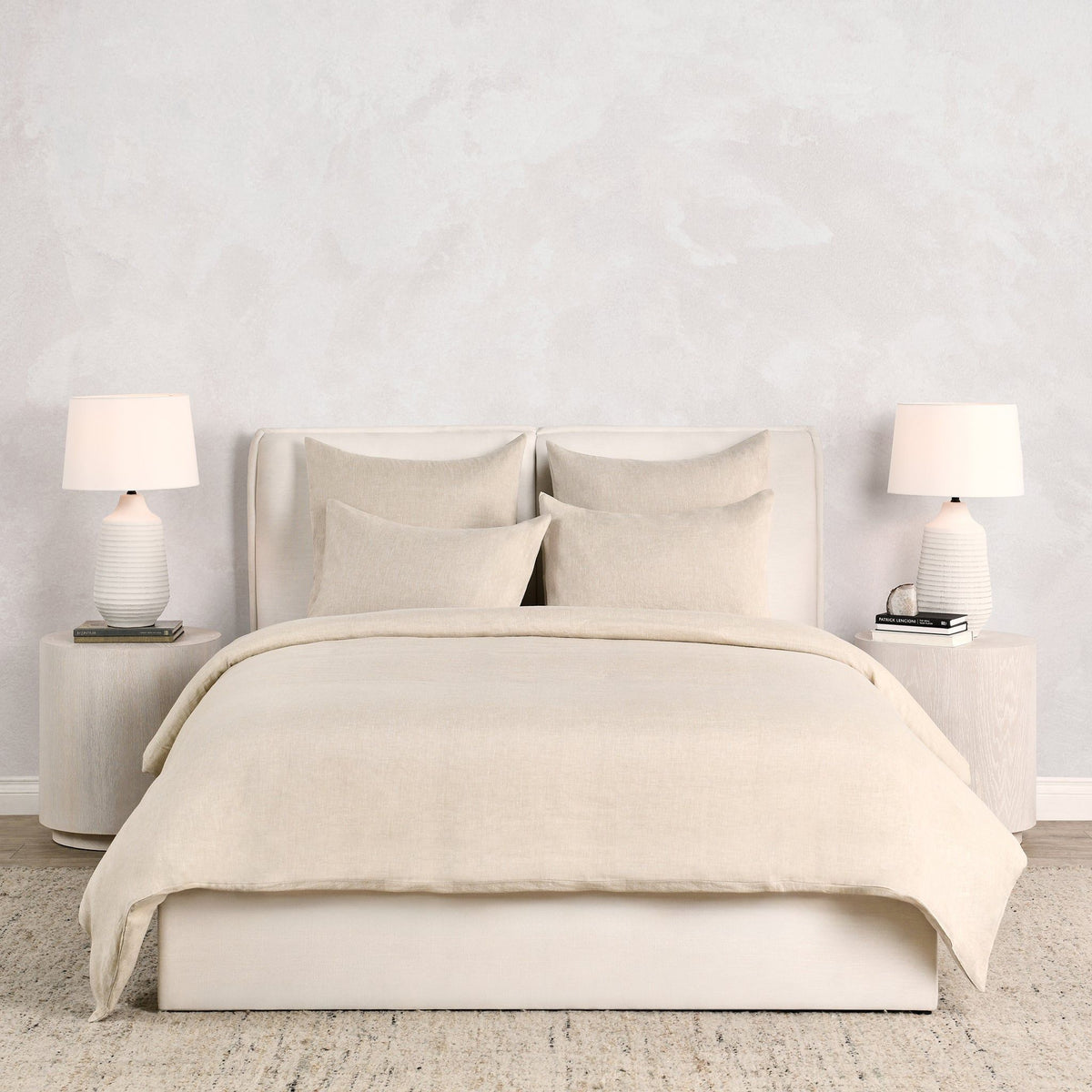 Jayson linen cashmere sham set in light natural beige, square bed pillows