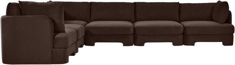 Dark brown velvet corner sectional sofa with modular seating and padded back cushions
