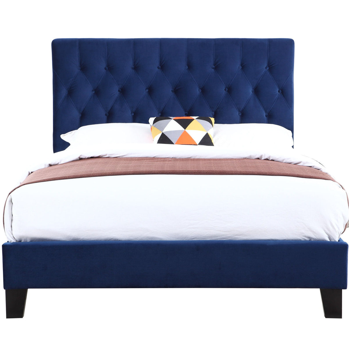 Queen Upholstered Bed - Blue - Fabric