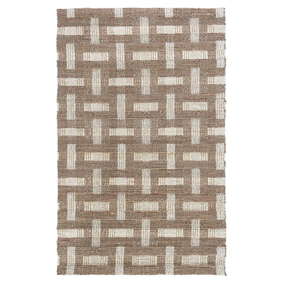 Desert beige and ivory geometric rug with repeating rectangular blocks pattern