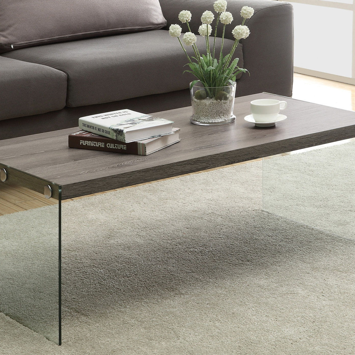 Coffee Table Rectangular For Living Room Clear Tempered Glass
