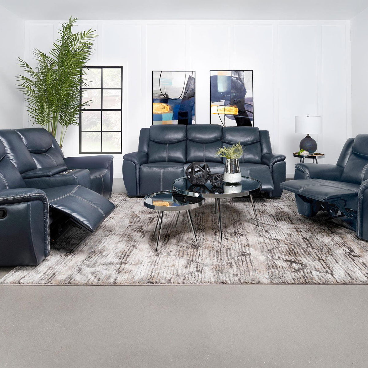 Sloane 3-piece Upholstered Reclining Sofa Set Blue