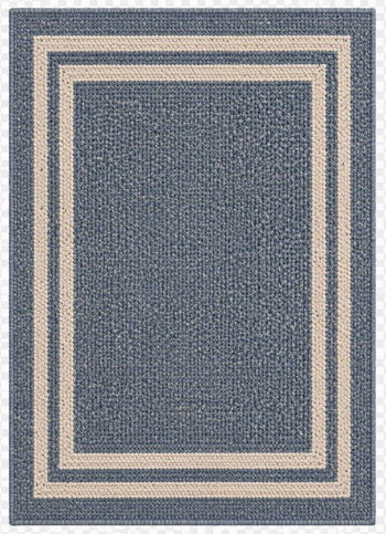 Blue indoor/outdoor rug with layered rectangular border pattern