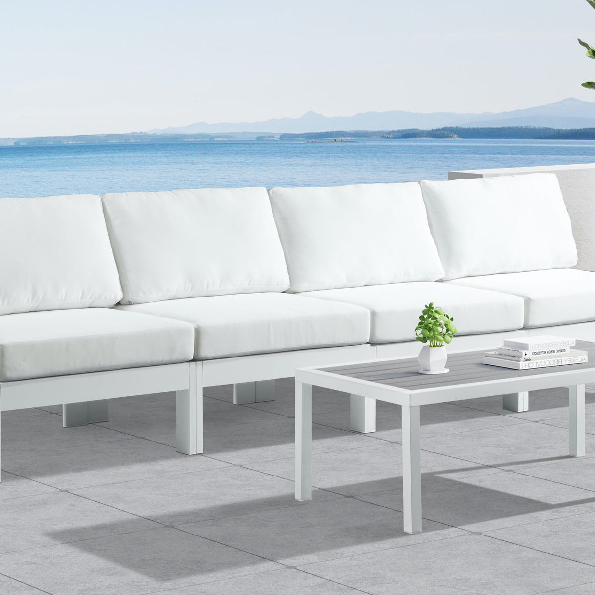 Nizuc - Outdoor Patio 4 Seat Armless Modular Sofa With White Frame