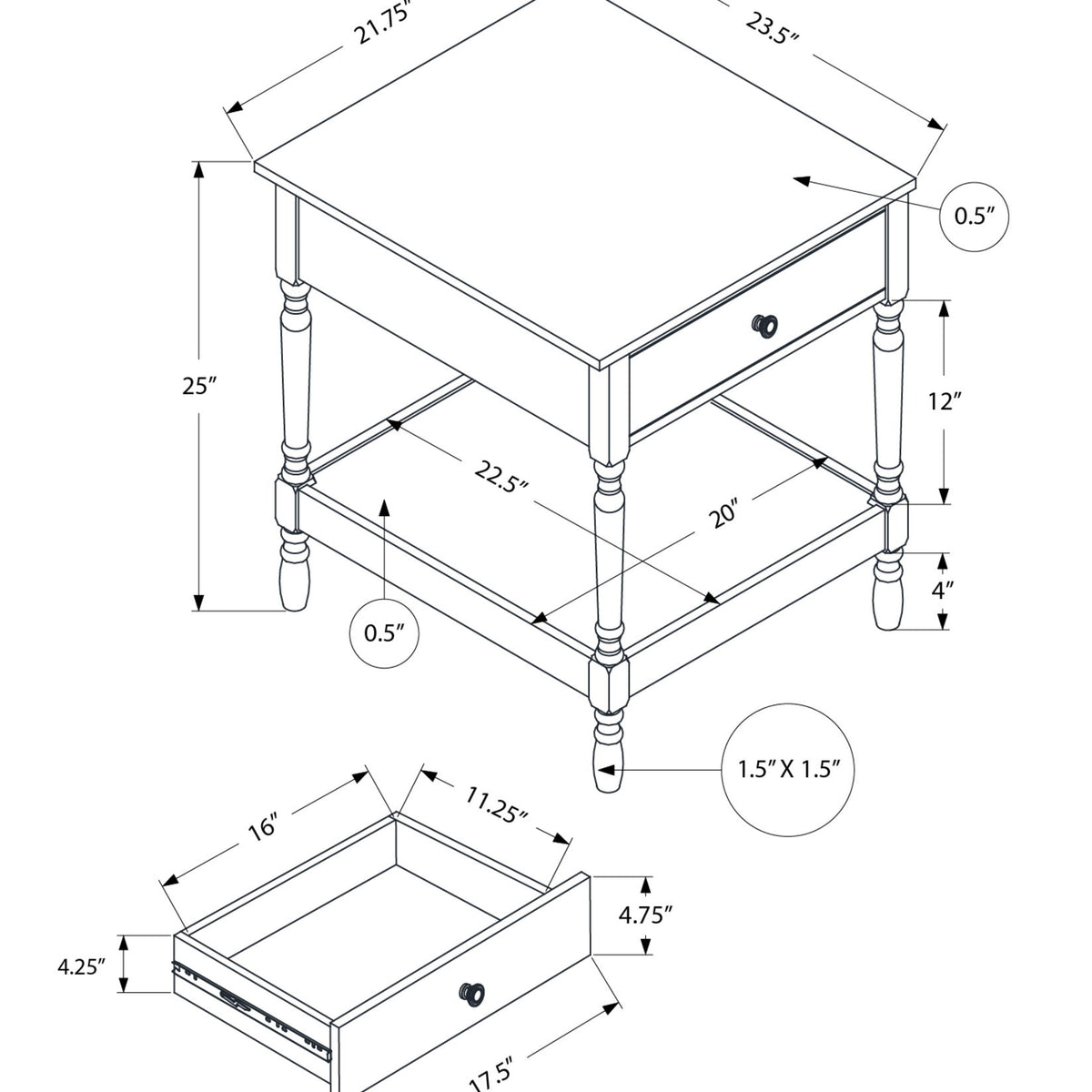 Accent - Table, 2 Tier, Square, Traditional - Walnut