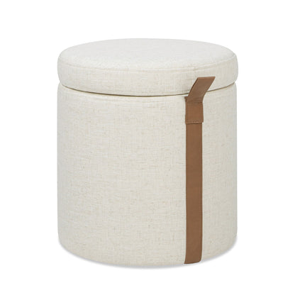 Brandy - Round Upholstered Storage Ottoman With Leather Accent