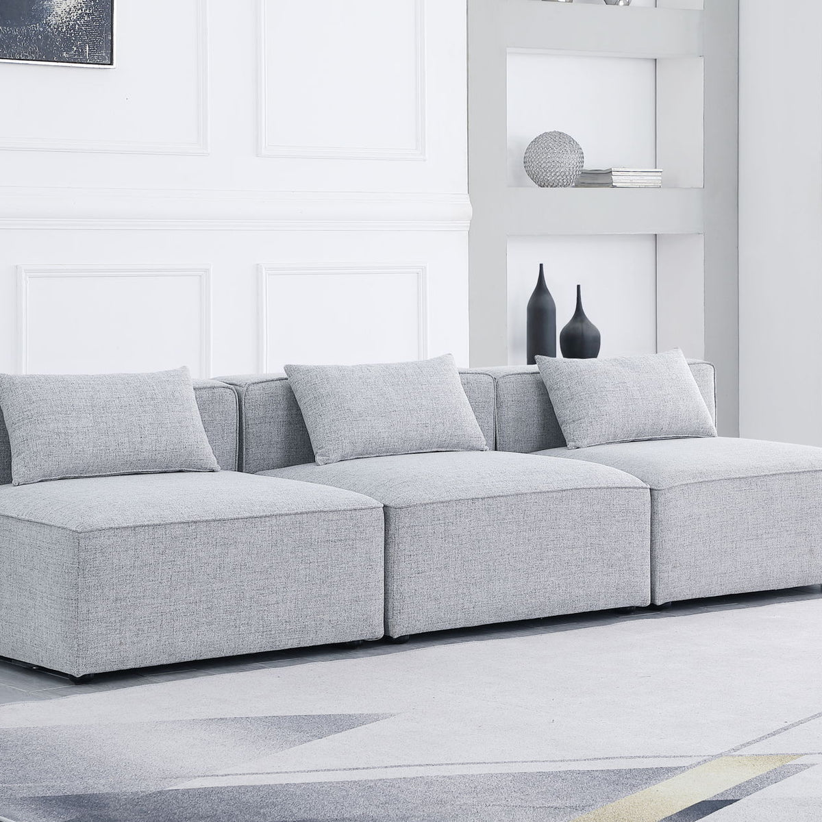 Cube - Linen Modular 3 Seat Armless Sofa