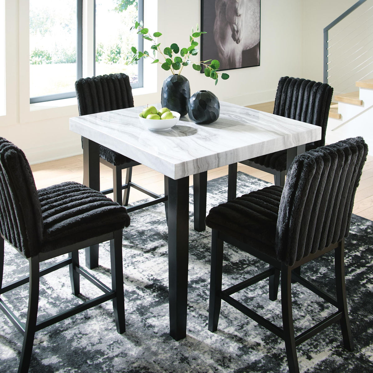 Mervannie - 5 Pc. - Counter Height Dining Table And 4 Barstools - Gray / Black