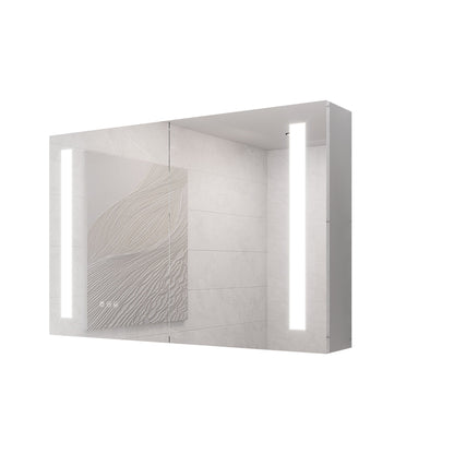 Pearl silver double-door LED medicine cabinet mirror with lit side panels