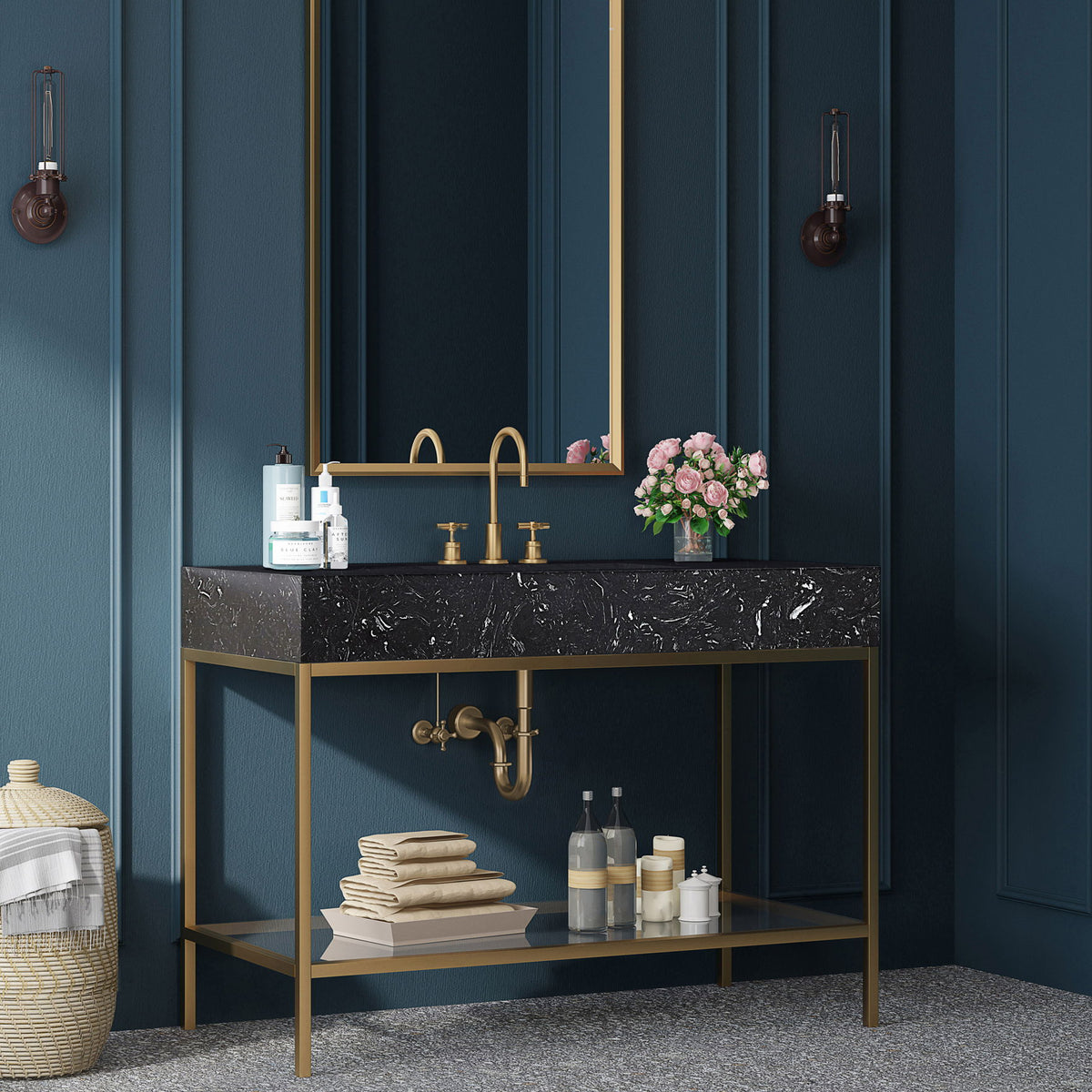 Marmo - Engineered Marble Bathroom Vanity With Gold Base