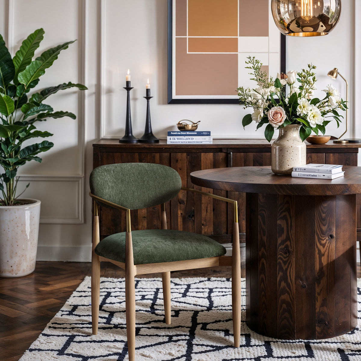 Riccio - Fabric Dining Arm Chair (Set of 2) - Natural Frame