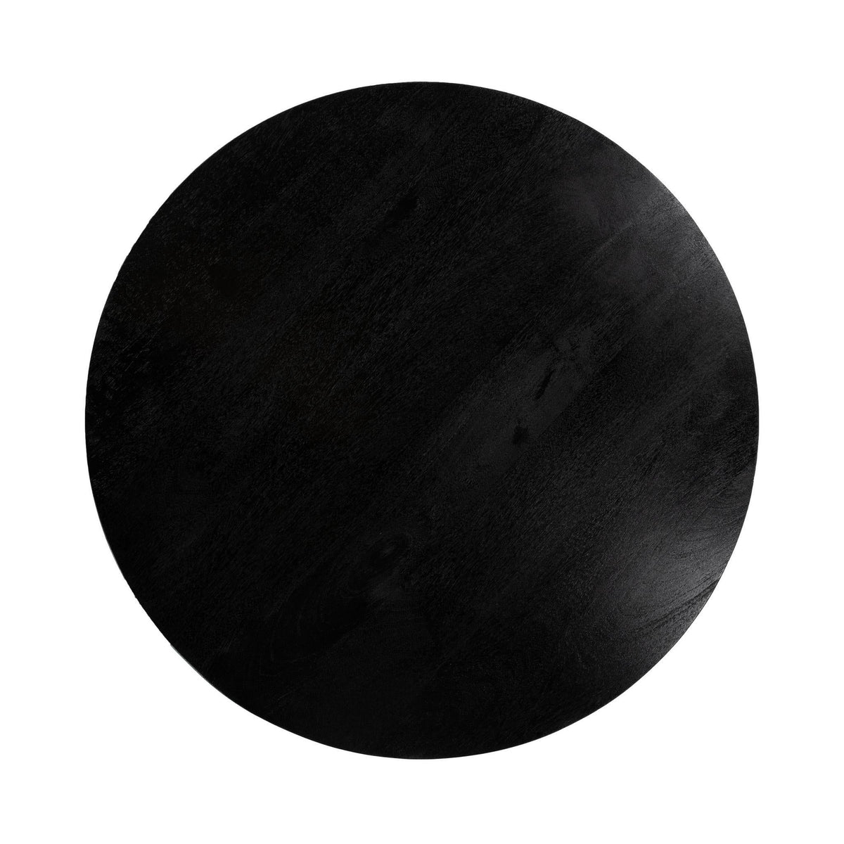 Black round bar table top with dark wood-grain finish