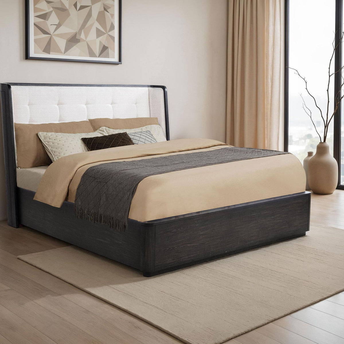 Leandro 55-inch Eastern King Wingback Bed Burnished Black