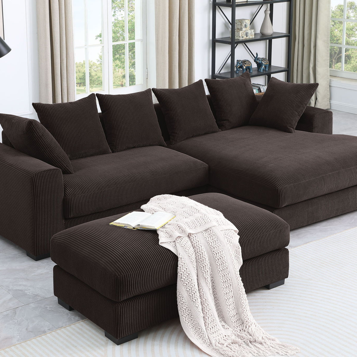 Duke - 4 Piece Upholstered Sectional - Dark Brown