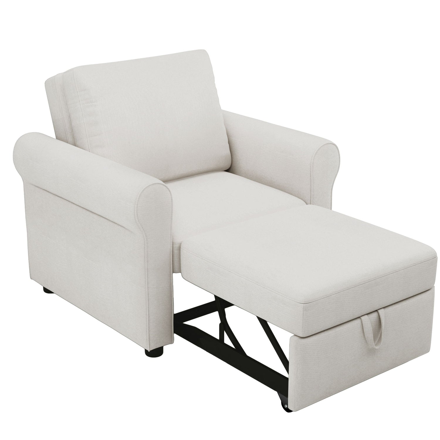 Modern 3 In 1 Convertible Sleeper Chair Bed, Linen Upholstery, Adjustable Backrest