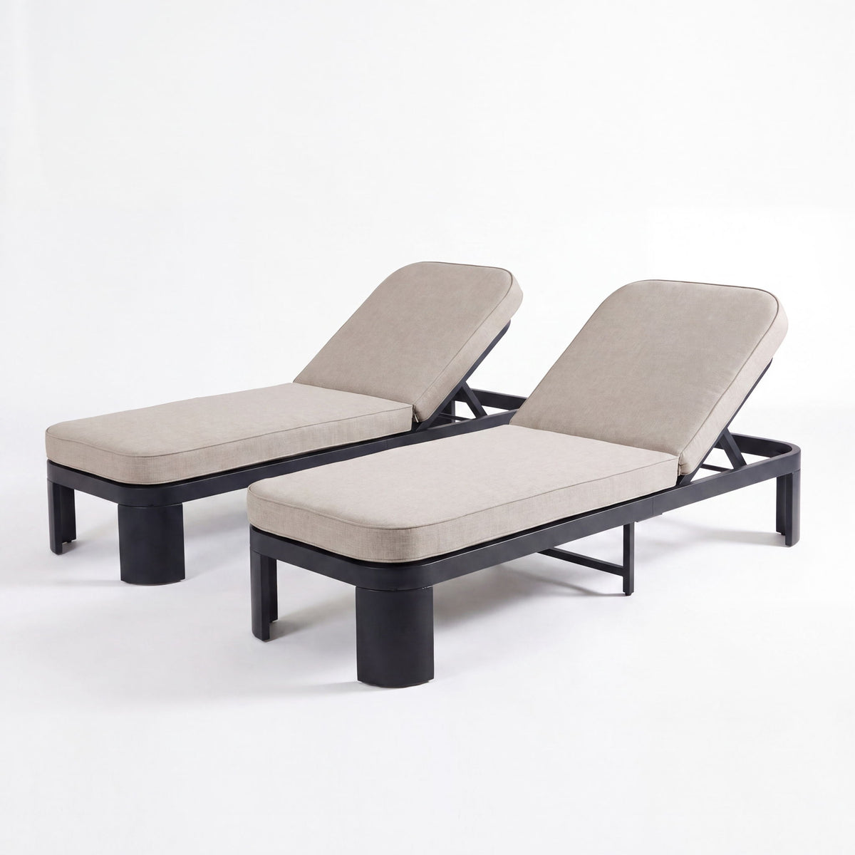 Outdoor Chaise Lounge With Cushion, 5 Position Adjustable Backrest