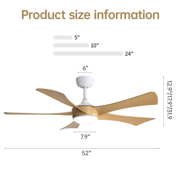 52-inch ceiling fan with light-wood blades and white canopy