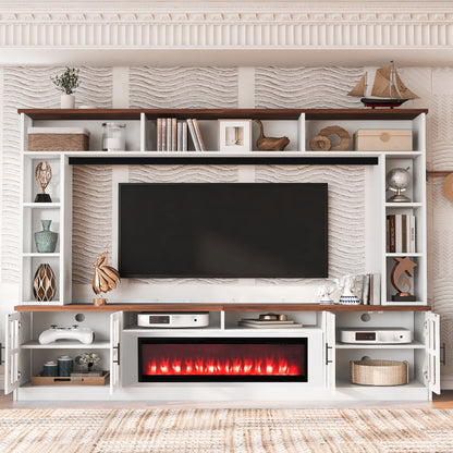 Entertainment Center Adjustable Shelves Tempered Glass Walnut 95.5-inch