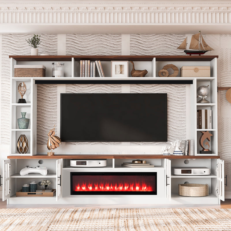 Entertainment Center Adjustable Shelves Tempered Glass Walnut 95.5-inch
