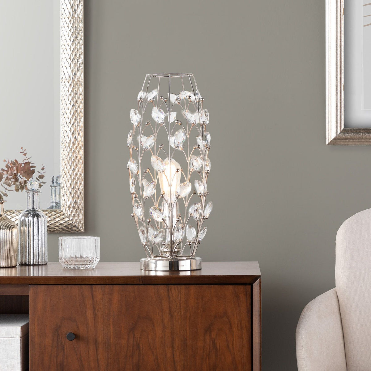 Crystal - Buds Contemporary Uplight Lamp - Polished Nickel / Clear Crystal