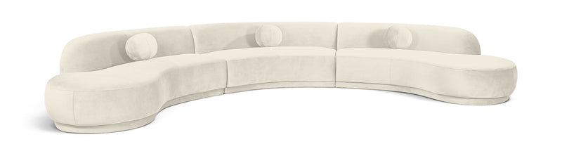 Velvet sectional sofa, white, rounded chaise, button-tufted cushions