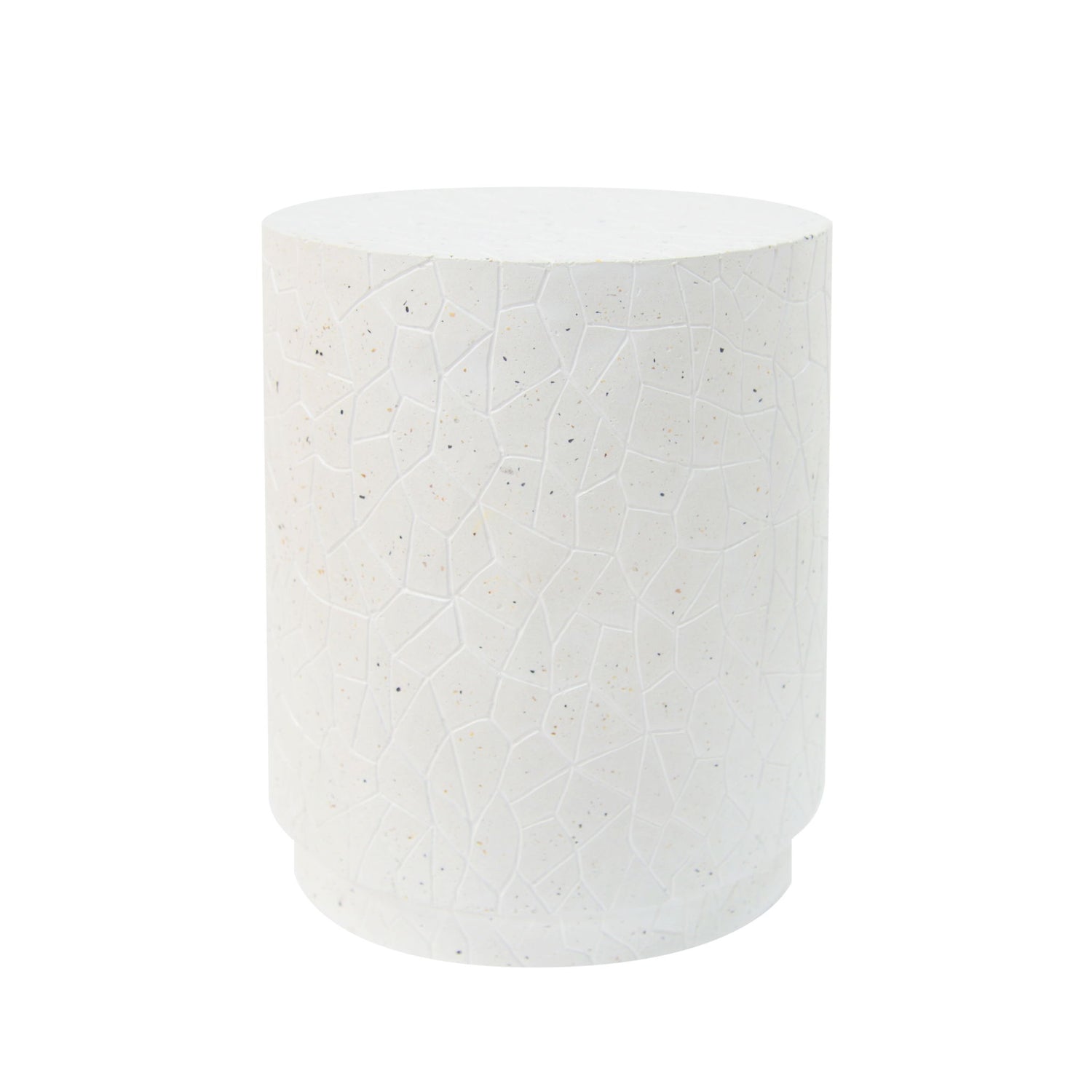 Outdoor Terrazzo Concrete Drum End Table, Living Room Accent Table - White Terrazzo
