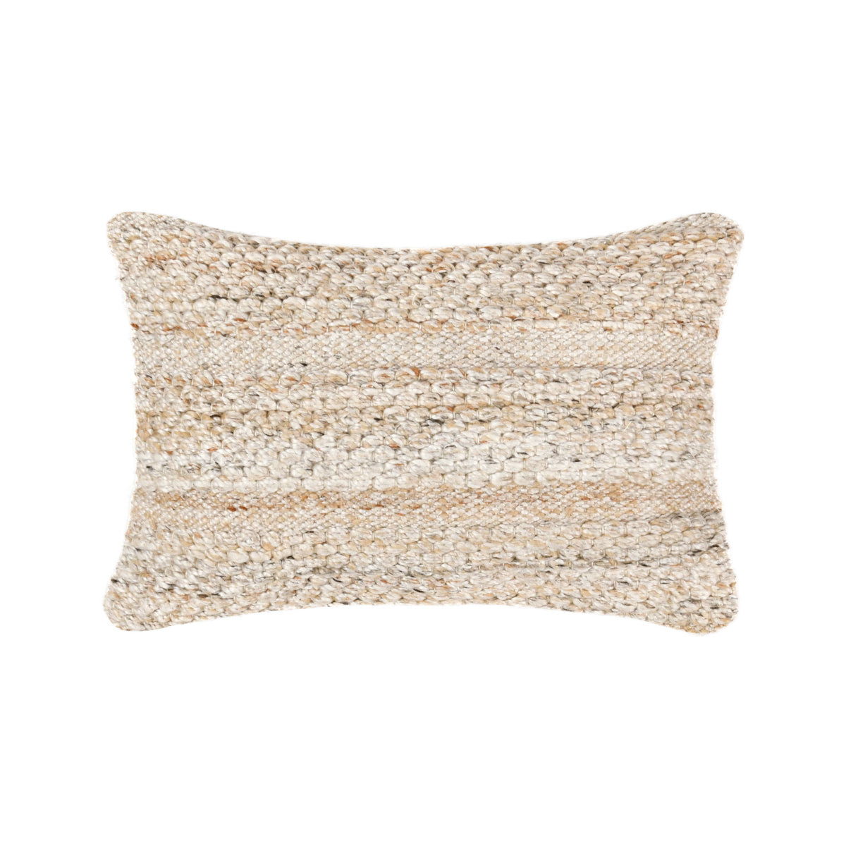 Ford pillow, beige/ivory woven rectangle throw with textured horizontal stripes