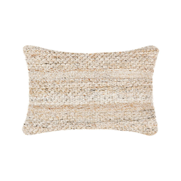 Ford pillow, beige/ivory woven rectangle throw with textured horizontal stripes