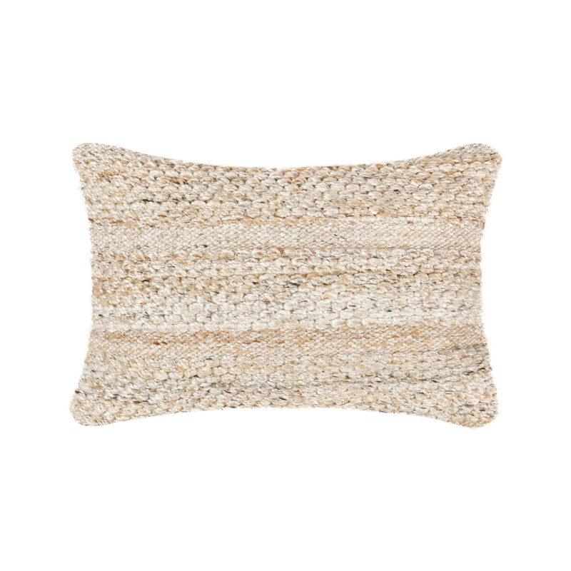 Ford pillow, beige/ivory woven rectangle throw with textured horizontal stripes