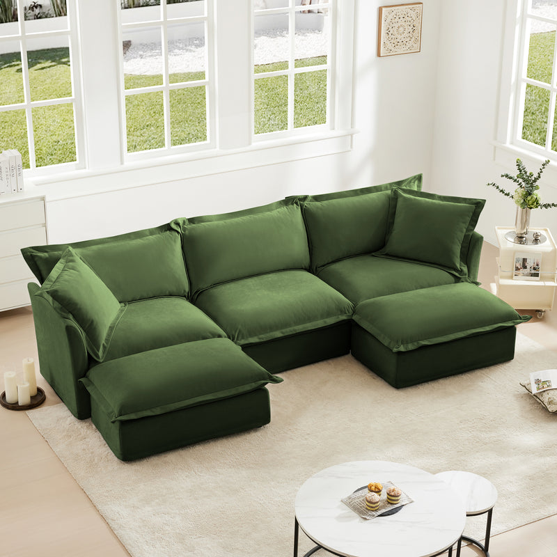 3-Seater Slipcovered U-Shaped Chenille Sectional Sofa - Chenille